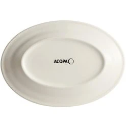 Acopa 10 3/8" X 7 1/8" Ivory (American White) Wide Rim Rolled Edge Oval Stoneware Platter - 6/Pack -Acopa Sales 2464208