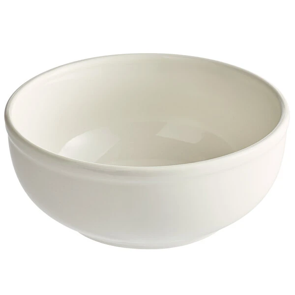 Acopa 15 Oz. Ivory (American White) Rolled Edge Stoneware Nappie Bowl - 6/Pack 2 Acopa 15 Oz. Ivory (American White) Rolled Edge Stoneware Nappie Bowl - 6/Pack - Image 2