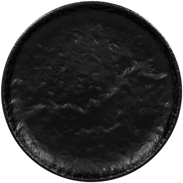 RAK Porcelain Roks 8 1/4" Black Round Porcelain Flat Coupe Plate - 12/Case 1 RAK Porcelain Roks 8 1/4" Black Round Porcelain Flat Coupe Plate - 12/Case