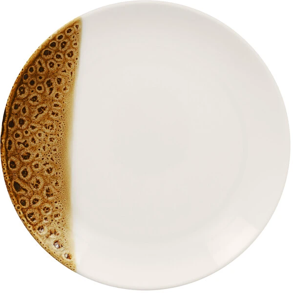 RAK Porcelain Wild 8 1/4" Brown Round Porcelain Flat Coupe Plate - 12/Case 1 RAK Porcelain Wild 8 1/4" Brown Round Porcelain Flat Coupe Plate - 12/Case