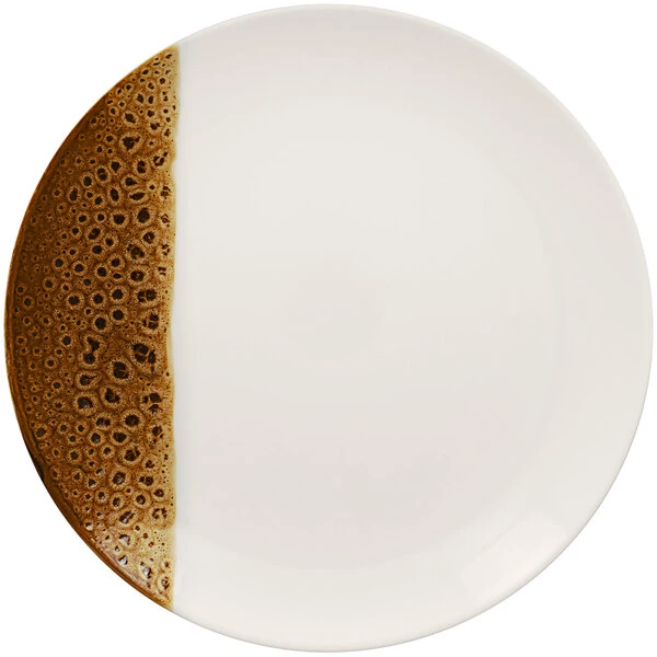RAK Porcelain Wild 12 1/4" Brown Round Porcelain Flat Coupe Plate - 12/Case 1 RAK Porcelain Wild 12 1/4" Brown Round Porcelain Flat Coupe Plate - 12/Case